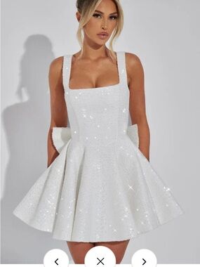 Square-Neck White Sequin Mini Dress